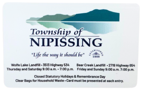 Landfill card for use of Nipissing Residents