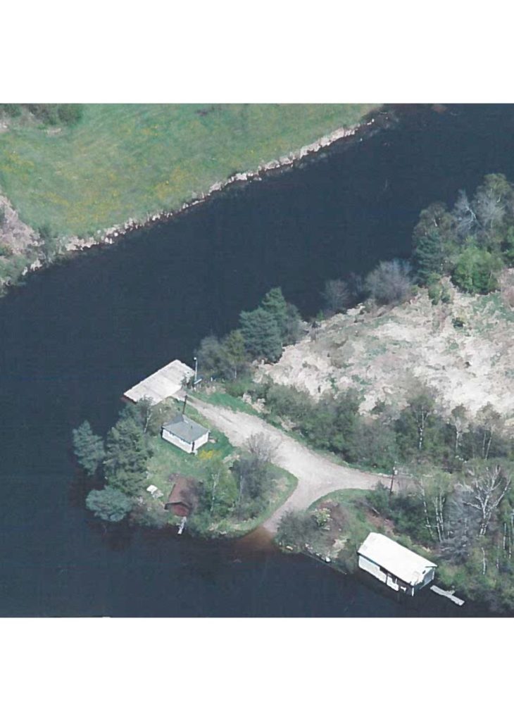 An aerial image of a public dock and boat launch at Nipissing Township
